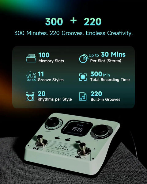 Dual Footswitch Stereo Looper Pedal For Guitar And Bass With Screen Auto Record 300 Minutes Recording 100 Loop Slots Display