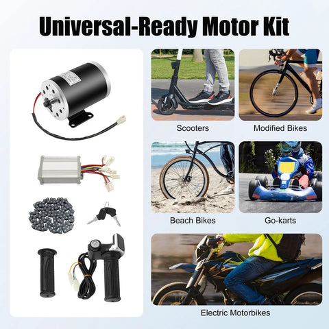 48V 1000W Brushed Motor Kit with 3000 RPM output for scooters, modified bikes, beach bikes, go-karts, and electric motorbikes