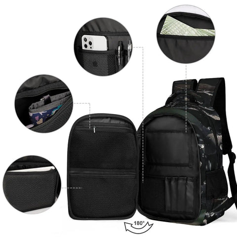 Dew Rose Print Unisex Backpack With Large Capacity For Everyday Carry, showing open compartments and smooth zipper.