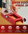 Heavy Duty Aluminum Alloy Door Hinge Jig And Deep Hole Pencil Set in red, adjustable router jig for jambs, close-up view