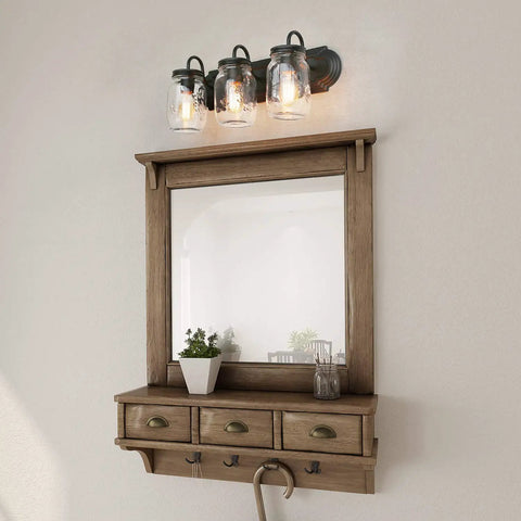 Farmhouse Mason Jar Vanity Light Fixtures 3 Light Wall Sconce Over Mirror In Oil Rubbed Bronze Rustic Bathroom Lighting adds glow