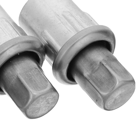 Close-up of Four Pack Adjustable Stainless Steel Furniture Feet Leveling Legs For 1.5 Inch Tubes, 2.8 To 3.6 Inch Height, Bullet Feet.