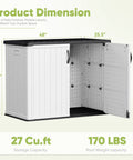 Outdoor Storage Cabinet 26 Cu Ft With Lockable Doors, open view showing interior space and dimensions