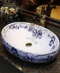 Heavy Duty Morning Glory Oval Bathroom Sink Crafted From Glossy Ceramic Featuring No Splash Countertop Mount And Sloped Drainage For Easy Cleanup And Total Powder Room Vibes with floral design.