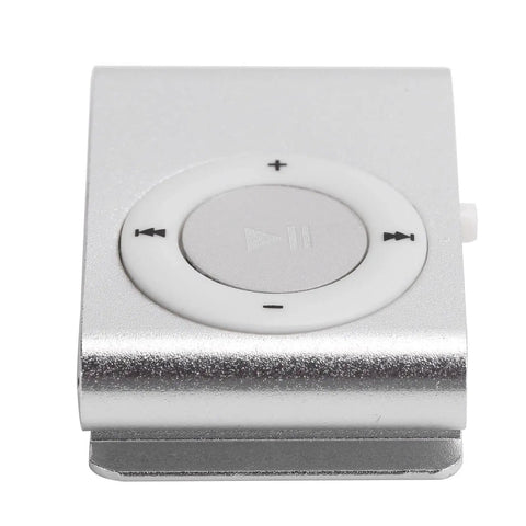 Silver Two Pack Portable Clip On MP3 Players With Aluminum Alloy Bodies, Mini Digital Music Players close-up view of controls