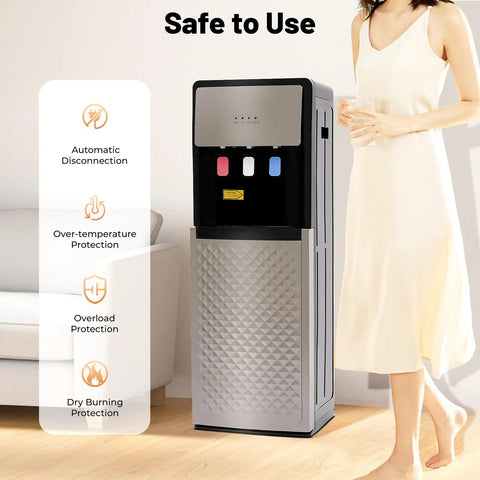 Bottom Loading Water Dispenser With 110V Hot Cold Warm Three Temperature Options And Display Light in living room setting