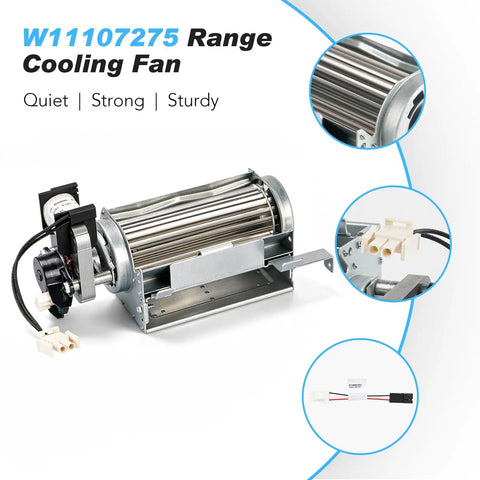 Cooling Fan Replacement For Range Oven Control Panel W11107275 with steel fan blades and connectors, quick swap design