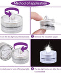 Instructions for using Submersible LED Tea Lights Set for Pond and Water Features, Battery Operated Underwater Lights, 24 Pack White