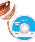 Close-up of No Clean Solder Wick 2 Pack Braided Copper Desoldering Wicks showing braid texture and labeled spool details.