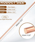 2 Pcs Dope 5.5mm Copper Round Rods, 10.2 Inch Length, showing dimensions and material details