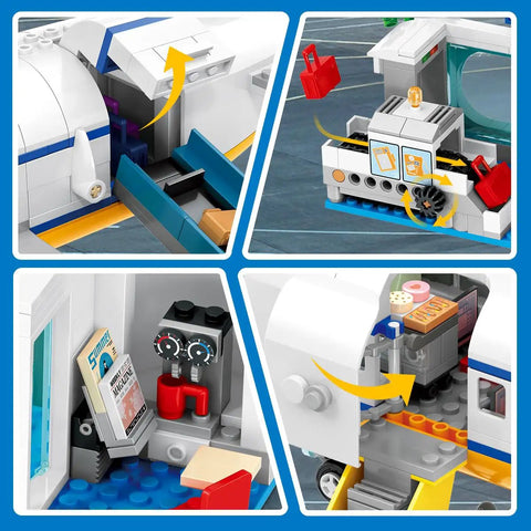 Close-up of components from Epic City Passenger Airplane Building Set With LED Lights 901 Pieces Plane Construction Kit details.