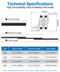 Technical specifications for Beefed-Up Heavy Duty Under-Stair Drawer Slides Full Extension Bottom Mount Rails, dimensions and sizes chart