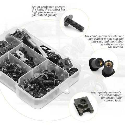 177 Piece Aluminum Bike Fairing Bolt Kit With Colorful Anodized Fasteners Nuts Clips And Washers in M5 and M6
