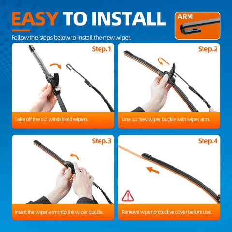 Step-by-step installation guide for Premium All Season Windshield Wiper Blades Set Of 2, 26 And 16 Inch Fit.