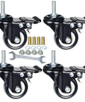 2 Inch Caster Wheels With M8x25mm Threaded Stem, 360 Degree Swivel With Double Brakes, Industrial Polyurethane Casters For Carts And DIY Tools, Pack Of 4 with installation tools