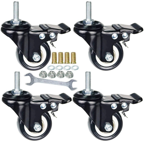 2 Inch Caster Wheels With M8x25mm Threaded Stem, 360 Degree Swivel With Double Brakes, Industrial Polyurethane Casters For Carts And DIY Tools, Pack Of 4 with installation tools