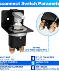 Beefy Heavy Duty Battery Disconnect Switch 12V 24V 36V With Lock Out Plate 500A Continuous 5000A Peak Safe Isolator For Car Boat RV Marine Off Grid Electrical System, 3/8 M10 posts
