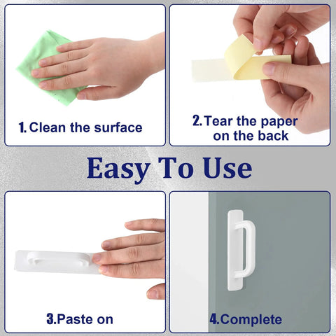Easy installation steps for Two Pack Adhesive Cabinet Handles Stick On No Drill Pulls Peel And Stick for cabinets and doors