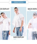 Ultra Thick Disposable Rain Ponchos For Adults With Hood 10 Pack Clear Budget Friendly Outdoor Rain Gear side and back view