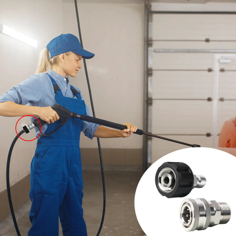 Hourleey pressure washer adapter set, stainless steel M22 quick disconnects, 8-pack; side view