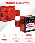 1 Inch Mechanical Fuel Flow Meter With 5 To 32 GPM Range For Diesel Gasoline And Oil, Industrial Fuel Pump Gauge, Side View