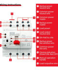 Two Pole 63A Automatic Transfer Switch For AC 220V Home UPS With Millisecond Level Auto And Manual Modes DIN Rail Mount Easy Install Rugged 2P 63A ATS For Uninterruptible Power Supply. Wiring diagram with terminal labels