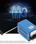 Portable Hand Crank Generator 20W USB Charging For Emergency Power, blue device with handle over digital grid background.