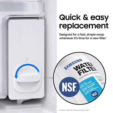 Fridge Water Filter Replacement Cartridge With Carbon Block Filtration For Clean Fresh Drinking Water, Six Month Life, Ice Maker Compatible, Reduces Contaminants HAF-CIN/EXP, 1 Pack showing easy installation