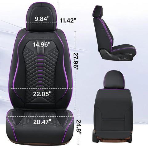 Dimensions of Premium Nappa Leather Car Seat Covers Full Set With Waterproof Protection For 5 Seats Black And Purple