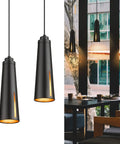 Two Pack Industrial Pendant Lighting Set Modern Farmhouse Black Mini Hanging Lights For Kitchen Island Dining Room Living Room And Hallway Sleek Black Finish With Subtle Gold Accent For Dope Cozy Vibe At Home VF1911PTBK hanging in modern dining area