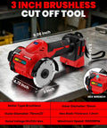 Heavy Duty Cordless Cut Off Tool Compatible With Milwaukee 18V Battery, 3 Inch Brushless Mini Cut Off Saw 18000 RPM With Variable Speed, Includes 4 Cutting Wheels For Metal Wood Plastic Tool Only. 3-inch brushless cut off tool with hex wrench on metal workbench