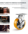 Built Tough Six Inch Heavy Duty Caster Wheels Set Of Four With Secure Lock Plates, showing orange caster for workbench and kitchen island.