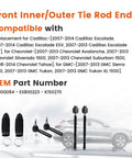 6 Piece Front Tie Rods Kit With Inner And Outer Tie Rod Ends And Boots Replacement For Cadillac Escalade ESV EXT Tahoe Suburban Silverado Sierra Yukon XL 1500 Chevy GMC Direct Fit Upgrade, front view