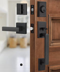Heavy Duty Front Door Handle Set With Deadbolt And Reversible Lever Matte Black Exterior Lock Set Built To Last In Humidity