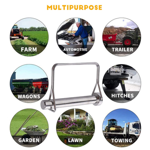 10 Piece Large Trailer Coupler Pin Set for multipurpose use in farming, automotive, trailers, wagons, hitches, garden, lawn, towing