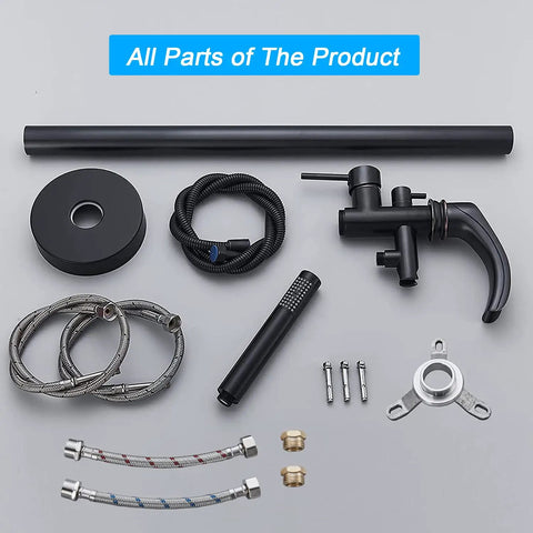 Parts of Dual Function Freestanding Tub Filler Faucet In Oil Rubbed Bronze With Waterfall Flow, Dope High-Flow Spout, Hand Shower