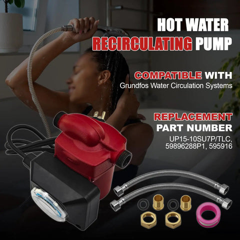 Straight Up Replace Grundfos Hot Water Circulator Pump Up15 10Su7P TLC 115 Volt 25 Watt with shower setup and connections.