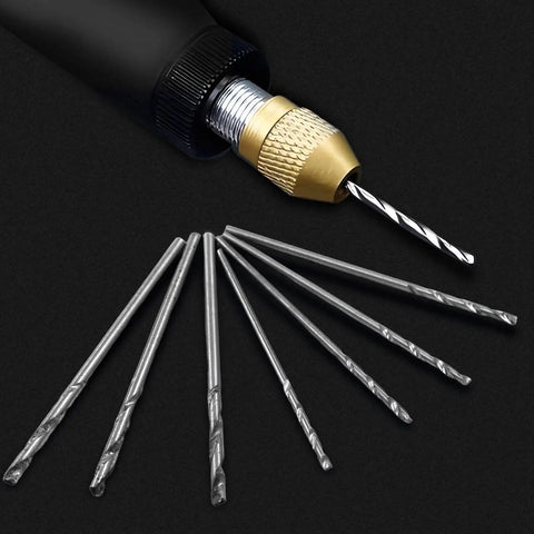 Micro Drill Bit Set 0.3-1.6mm with HSS tiny drill bits and shank, full-ground mini twist bits for precision drilling, displayed on black background