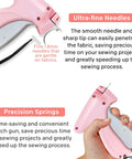 Close-up of pink Micro Stitch Gun For Quick Clothing Fixes Handheld Sewing Tool with 10 Needles and precision spring feature.