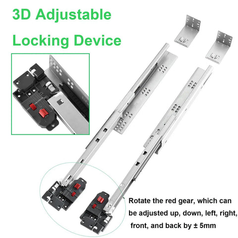 21 Inch Undermount Drawer Slides With Soft Close And Full Extension, 100 Lb Capacity, 1 Pair, Includes Mounting Screws, 3D Locking Devices, Rear Mounting Brackets, No Fuss Setup, 3D adjustable locking device