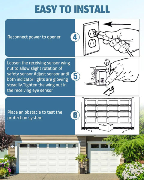 Installation guide steps for Garage Door Safety Sensor For LiftMaster And Chamberlain Openers Beam Eyes Replacement No Bracket Included DIY Friendly Compatible With 1993 Through Late 1990s Models Easy Install For Home Security.