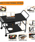 Outdoor Pizza Oven Table With Topping Station And Prep Cart For Blackstone Griddles featuring condiment caddy and hooks