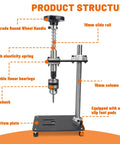 Handy Compact Desktop Manual Tapping Machine With Bench Vice Portable Vertical Tap Tool Includes Nine Taps M2.5 To M10 product structure with labels