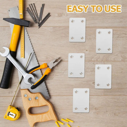 Stainless Steel Flat Corner Bracket Set 30 Pcs With 19mm And 42mm Hole Spacing alongside tools on a wooden surface