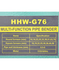 Dinenovate Electric Hydraulic Tube Bender With 17 Dies For Cold Bending Round And Square Pipes specifications chart image.