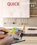 Smooth Operator Mini Belt Sander With 7 Adjustable Speeds And 15 Degree Angle Guide for quick knife sharpening in kitchen.