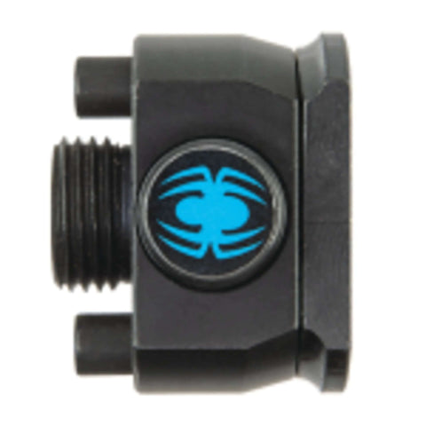 Side view of Spyder 1/2-in quick-change hole saw arbor; black metal with blue spider logo.