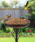 Vintage Bronze Metal Bird Bath And Feeder Bowl For Outdoors With Upgraded Five Prong Base And Taller Support Rod Heavy Duty