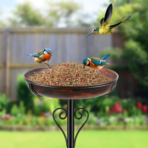 Vintage Bronze Metal Bird Bath And Feeder Bowl For Outdoors With Upgraded Five Prong Base And Taller Support Rod Heavy Duty