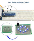 Electronic Component Fun Kit With Ebook Upgrade Starter Kit includes PCB board, breadboard with jumpers, and LEDs example.
